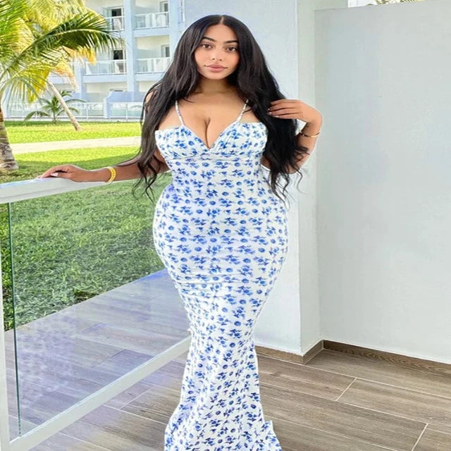 Elegant Floral Beach Long Dress