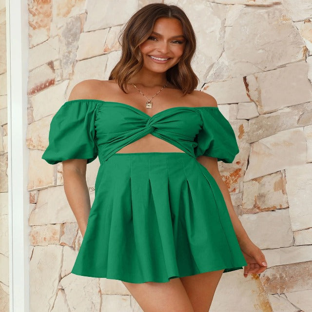 Twisted Off-Shoulder Short Sleeve Dress