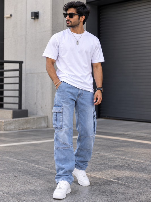 Plain Long Baggy Cargo Jeans