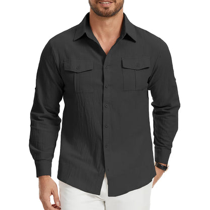 Men's Cotton Linen Double Lightweight Pocket Shirt
