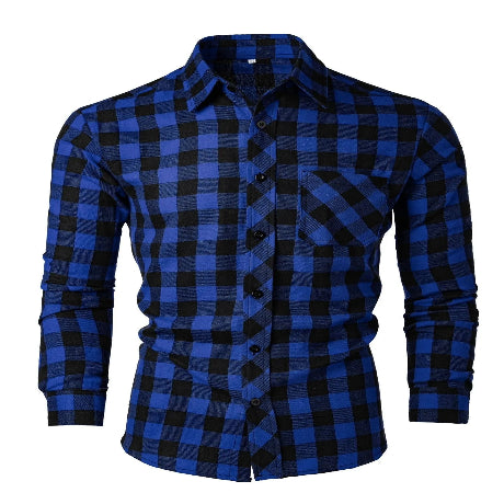 Blue and black plaid shirt on a white background
