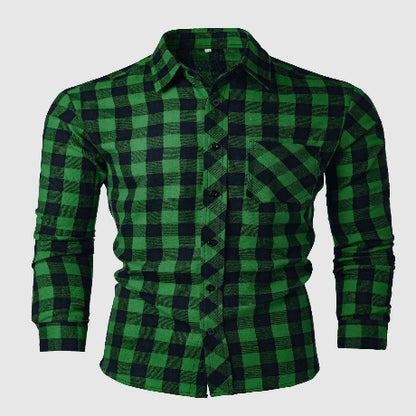 Green and black checkered shirt on a light gray background
