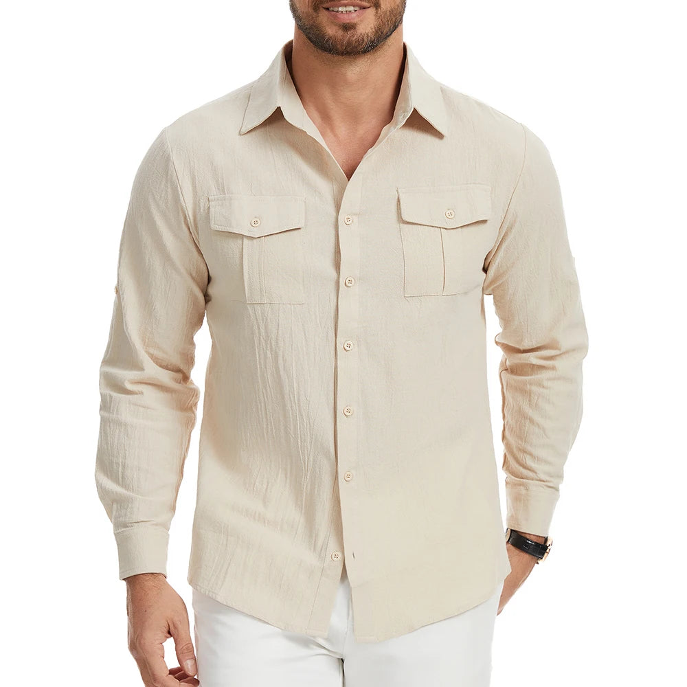 Men's Cotton Linen Double Lightweight Pocket Shirt