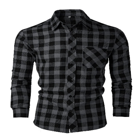 Black and gray plaid shirt on a white background