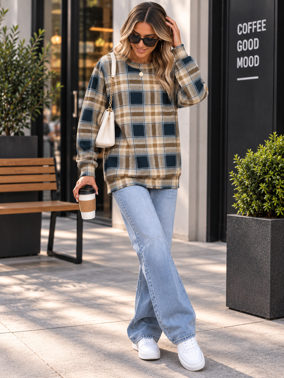 Women Crewneck Fall Long Sleeve Pocket Sweatshirt
