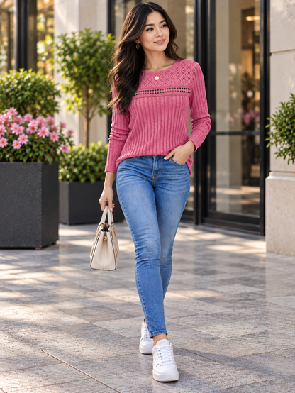 Women's Lace Long Sleeve Lightweight Sweater