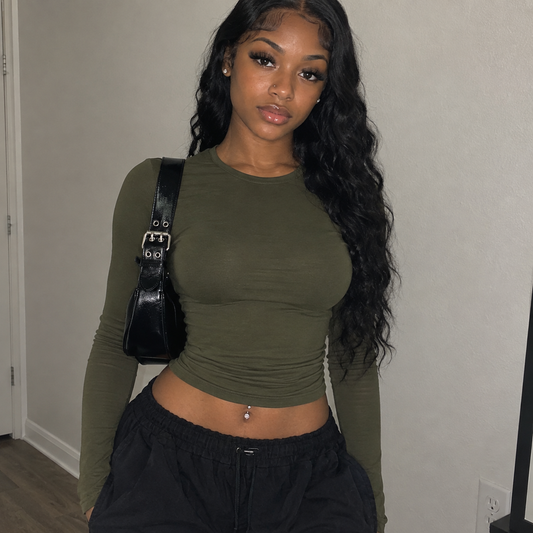 Women Long Sleeve Causal Solid Top