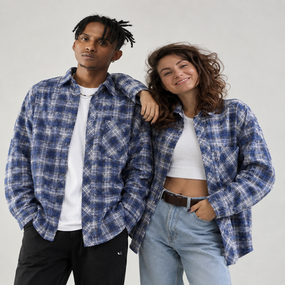 Unisex Blue Plaid Long Sleeve Shirt